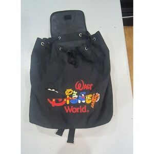 Walt Disney World Black Drawstring Backpack Embroidered Mickey Tigger Bag